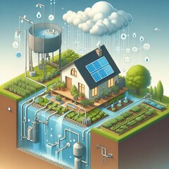 Rainwater Harvesting System Illustration of a system collecting