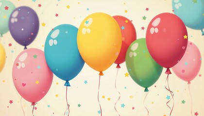 Colorful balloons with stars and hearts on soft background
