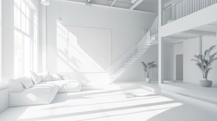 Obraz premium Modern Interior Design with White Walls, Minimalist Decor, and Natural Light