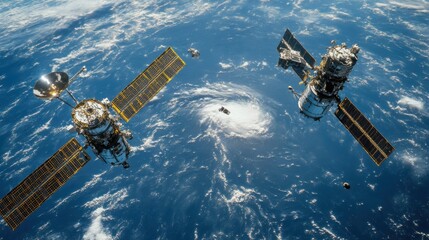 Fototapeta premium AI monitoring space debris, ensuring safe orbital paths for satellites and spacecraft