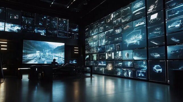 AI technology in film editing, automating complex visual effects in a high-tech studio