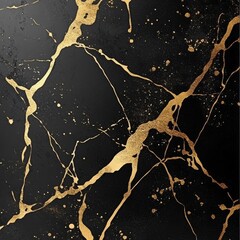 Luxurious Black and Gold Cracked Marble Texture with Kintsugi Inspired Design