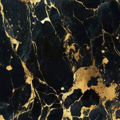 Luxurious Black and Gold Cracked Marble Texture with Kintsugi Inspired Design
