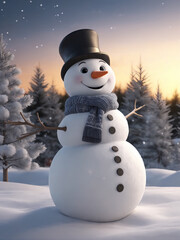 snowman with christmas tree and gifts