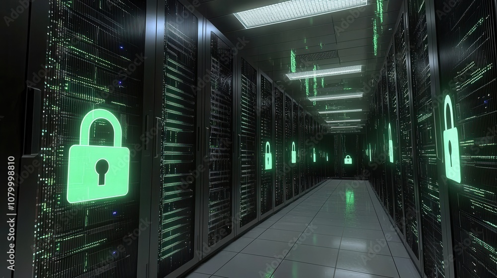 Poster secure data center with digital lock graphics