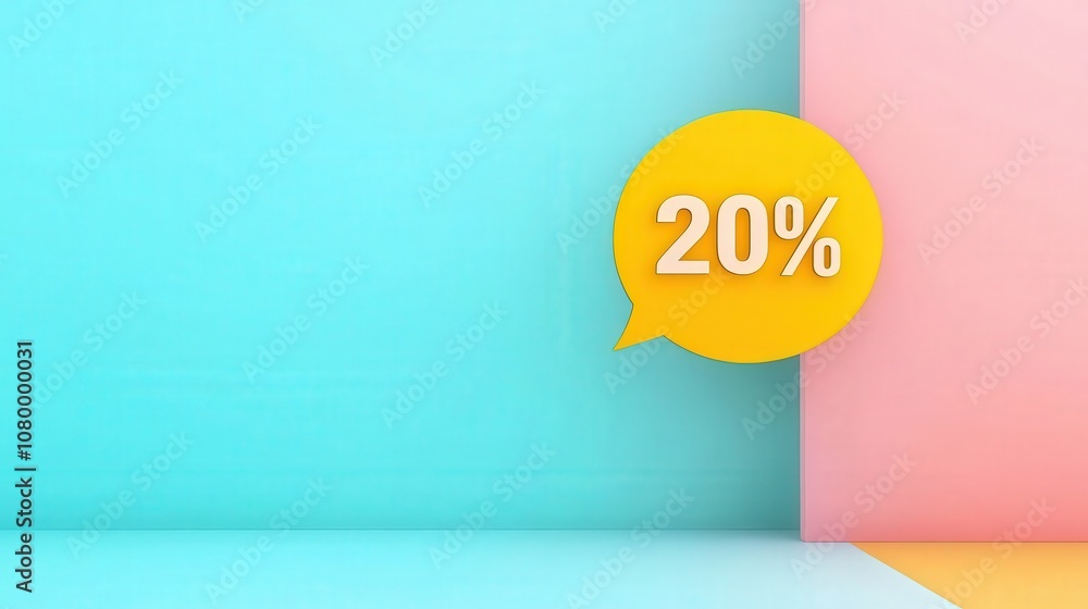 Poster percentage badge in speech bubble at center for a website isolated random pastel color background