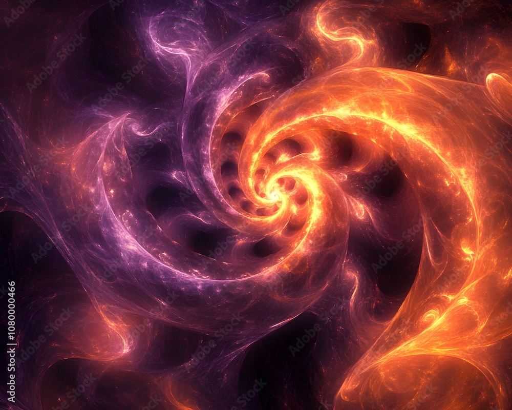 Poster a mesmerizing abstract swirl of vibrant colors intertwined in a cosmic dance, creating a sense of mo