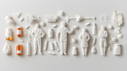 Explore innovative line icons in paper cut style representing pharmaceutical standards for enhanced visual communication in healthcare