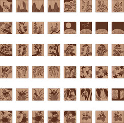 木彫り風の正方形花札アイコンセット