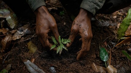 Planting a Young Fern in a Forest Environment