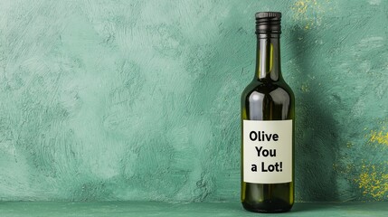 Olive oil bottle flexing with "Olive You a Lot!" pun in organic market ad