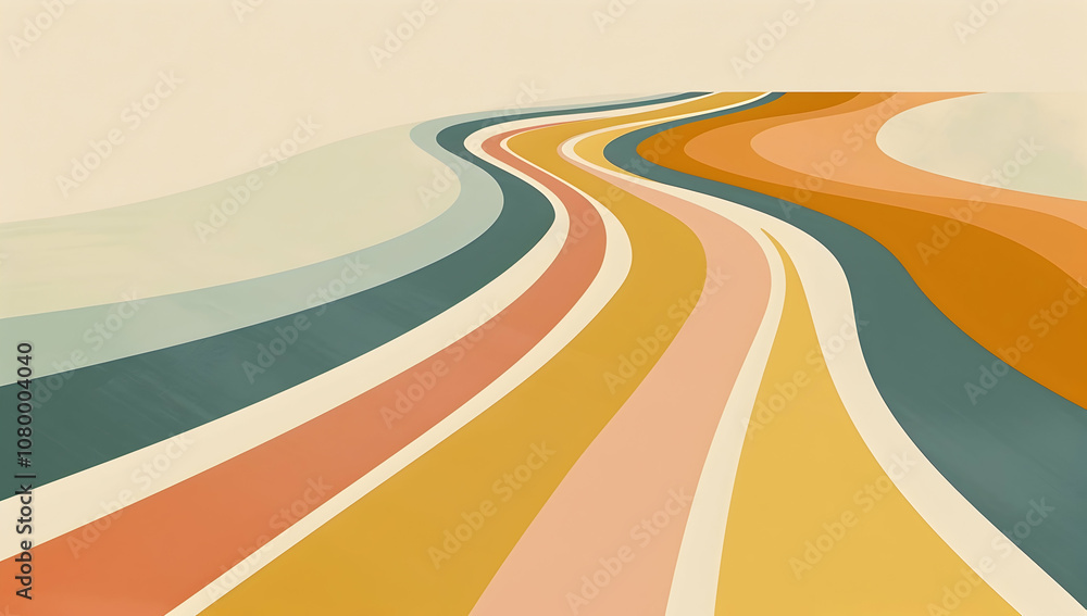 Poster a retro-inspired vector graphic with a pastel color scheme, featuring clean lines and bold geometric