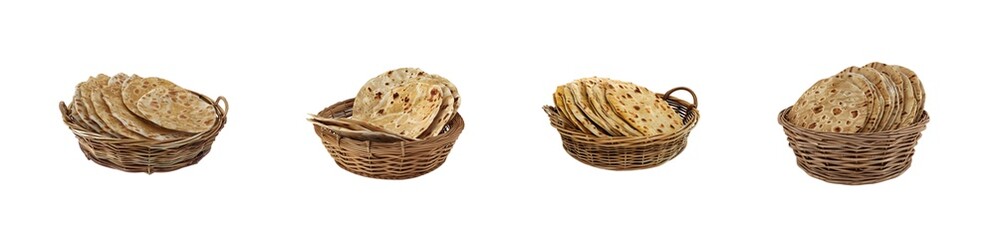 Freshly Baked Rotis in Baskets PNG Collection isolated on transparent background