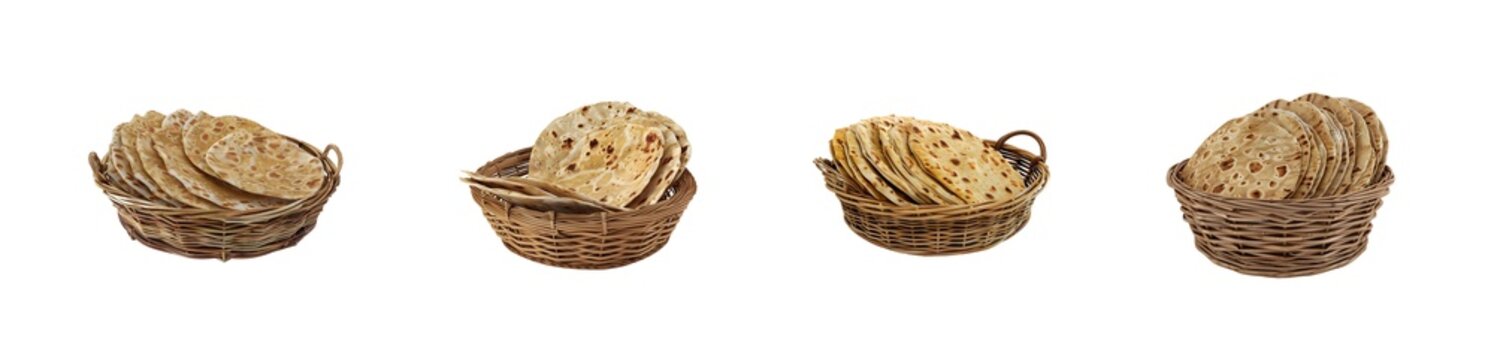 Freshly Baked Rotis in Baskets PNG Collection isolated on transparent background