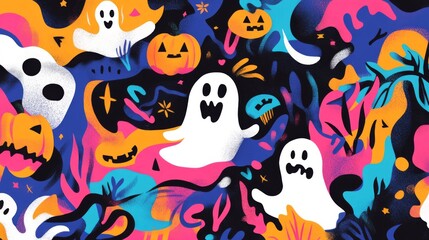 Halloween Ghost and Pumpkin Pattern Illustration