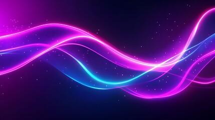 Fototapeta premium Abstract glowing particles moving along a smooth fluid path in electric neon colors.