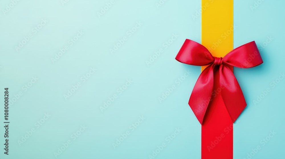 Poster red ribbon with 'discount' at center for a website isolated random pastel color background