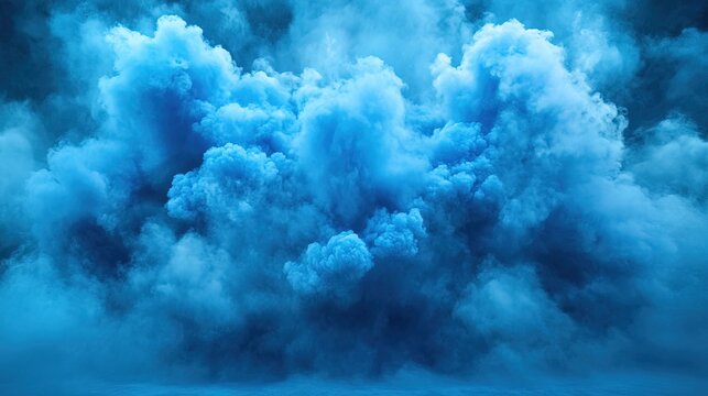 Abstract illustration of blue explosion or natural disaster with smoke clouds