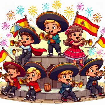 cartoon spanish child celebrating new year