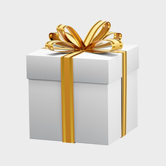 White gift box with golden ribbon celebrating christmas festivities