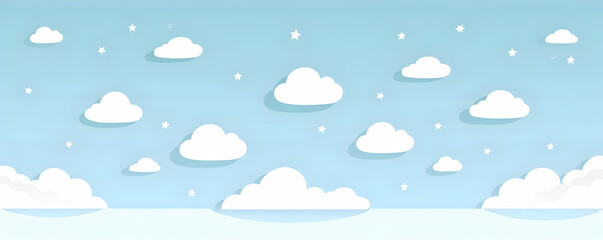 Fototapeta premium Flat vector illustration of a simple sky with clouds, a blue background, simple shapes, a simple flat style, simple lines, minimal details