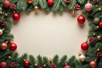 christmas frame with fir branches and decorations