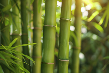 Obraz premium A close-up of bamboo stalks, their green hues and texture highlighted against the backdrop of nature's beauty.