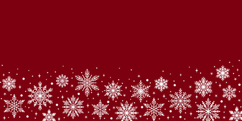 Red snowflake banner, festive holiday vector illustration background, elegant wallpaper or greeting template design