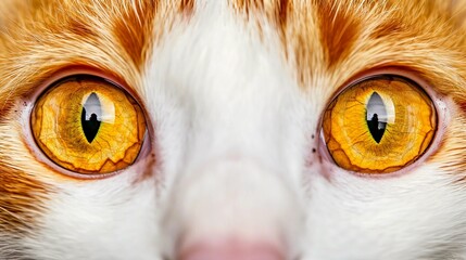 close up of orange cat's eyes