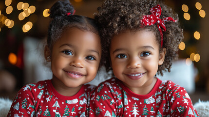 Christmas Joy with Children in Cozy festive Pajamas in a beautifully decorated home during the christmas season