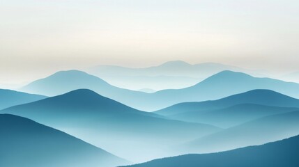 Serene Blue Mountains in Fog: A Tranquil Landscape Photography