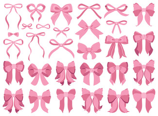 Simple hand drawn ribbon bow collection. Bowknot for decoration, big set of bowtie. Large retro hand drawn ribbon illustration set. Set of various cartoon bow knots, gentle gift ribbons