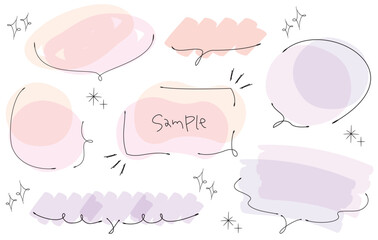 Pink and purple watercolor-style handwritten speech bubble