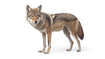 Fototapeta premium A gray wolf is walking against a white background.