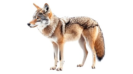 Naklejka premium A gray wolf is walking against a white background.