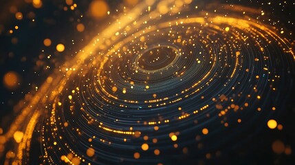 Abstract futuristic HUD background features glowing lines, concentric circles, and light particles. This high-tech vector illustration is perfect for sci-fi concepts, tech presentations,