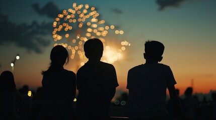 Fototapeta premium Silhouettes of People Watching Fireworks