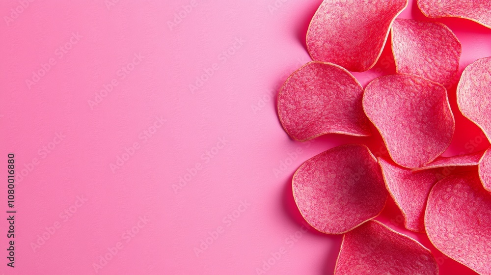 Aufkleber pink background with a bunch of red chips. the chips are arranged in a way that they look like flowe