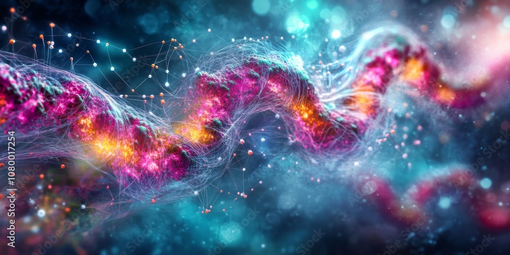 Aufkleber vibrant and dynamic abstract digital art: colorful gradient lines and dots with futuristic tech feel