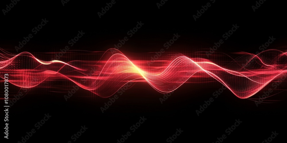 Poster abstract digital art with red wave pattern on black background evokes futuristic energy in dynamic d