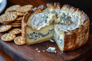 Aged Blue Stilton Cheese: A wheel of aged blue stilton