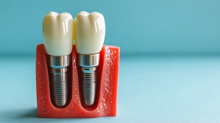 Obraz premium A dental implant serves as a prototype, showcasing its components and function in a clean and informative setting for dental education