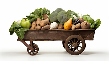 a Wheelbarrow Overflowing with Fresh Vegetables and Greens, Showcasing a Vibrant Harvest Scene Perfect for Agriculture and Food Design