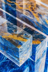 Futuristic Multi-Layered Glass and Acrylic Design with Cool Blue Hues