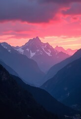 Fototapeta premium Breathtaking dawn landscape showcasing vibrant mountain hues majestic sky