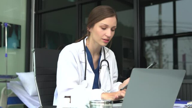 Female medicine doctor writing something on clipboard close up. Ward round, patient visit check, medical calculation and statistics concept.
