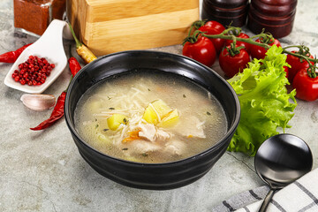 Homemade chicken soup with vegetables