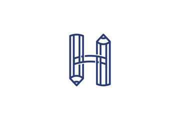 letter H and pencil logo design concept