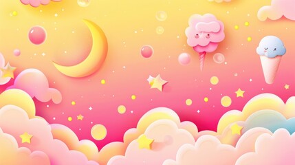 Fototapeta premium Whimsical Night Sky with Cotton Candy and Ice Cream