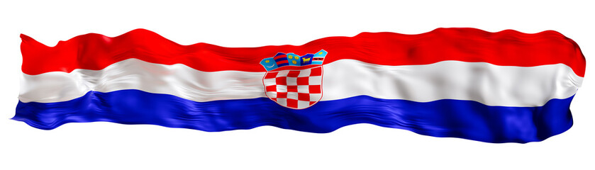 Stylized flag of Croatia waving in the wind on transparent background. Footer, header or divider. Cut out wide, panoramic element. Banner for patriotic themes or national event promotions. 3D.
